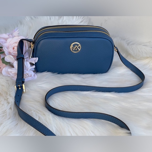 Michael Kors Handbags - Michael Kors Blue Pebbled Leather Double Zip Crossbody